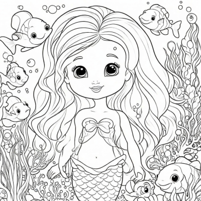 Cute Mermaid Underwater Scene