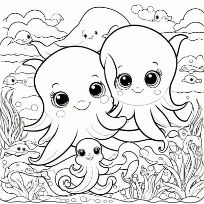 Cute Octopus and Dolphin