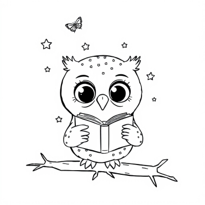 Cute Owl Reading a Book