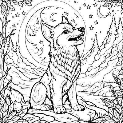 Cute Wolf Cub Howling at the Moon