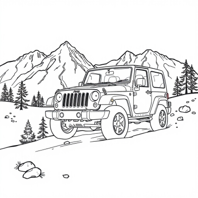 Detailed Jeep in the Mountains