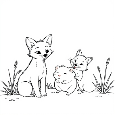 Fox Cubs and Hamster