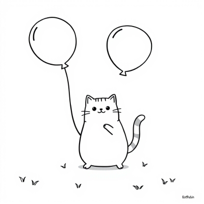 Pusheen Cat and Balloons