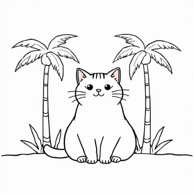 Pusheen Cat and Palm Trees