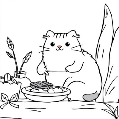 Pusheen with Lunch