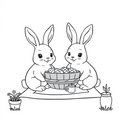 Two Cute Bunnies at a Picnic
