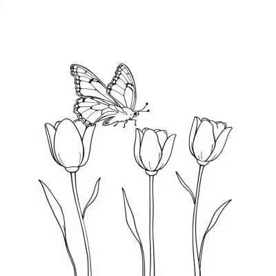 Butterfly Over Tulips