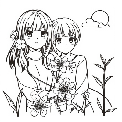Anime Girls with Spring Flowers
