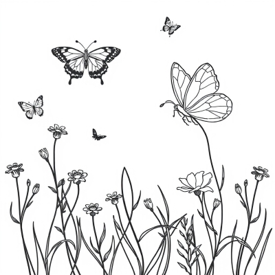 Butterflies and Flowers in Spring