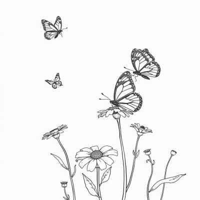 Butterflies Over Flowers