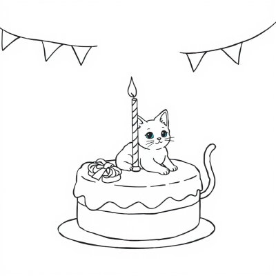 Birthday Cake and Kitten