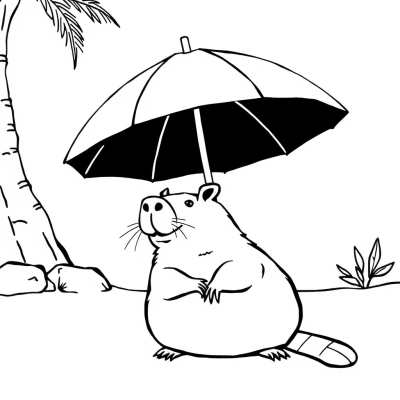 Capybara Chilling Under an Umbrella
