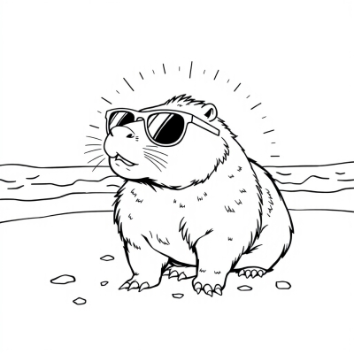 Capybara in Sunglasses on the Beach