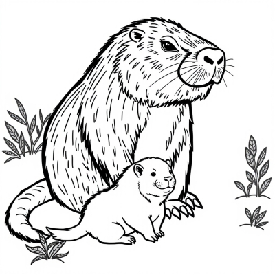 Mama Capybara with Kids