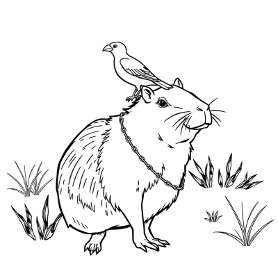 Capybara with a Bird on Its Head
