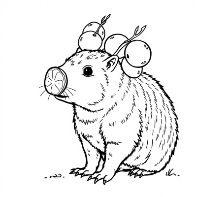 Capybara with Oranges on Head
