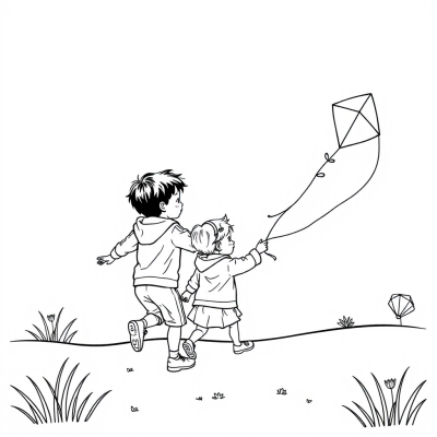 Kids Flying a Kite