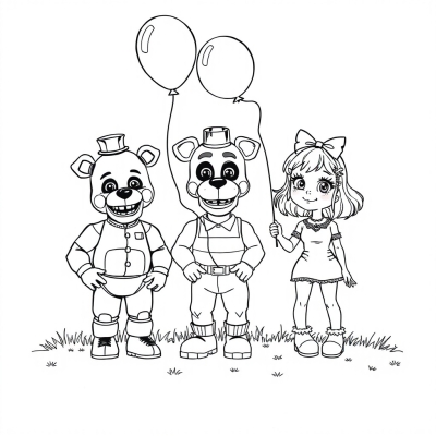 Freddy, Bonnie, and Chica with Balloons