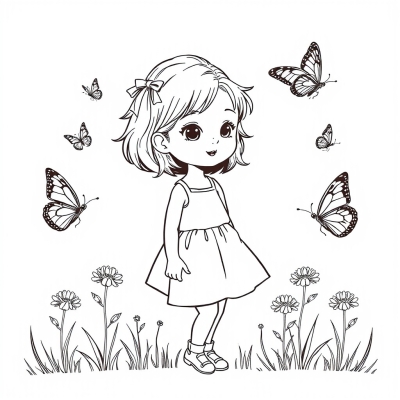 Girl and Butterflies