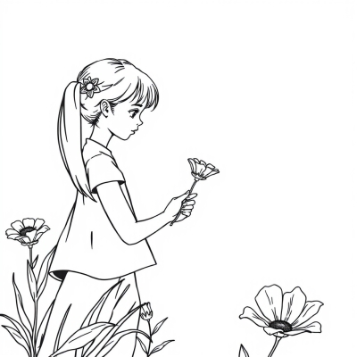 Girl Picking Spring Flowers