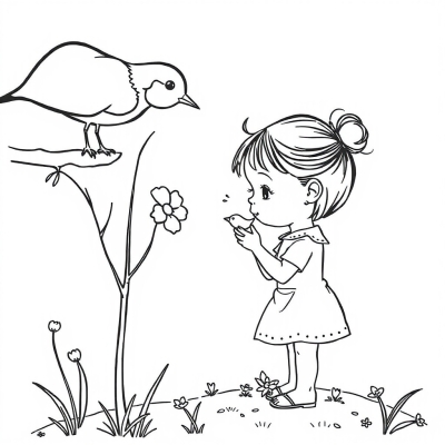 Girl Feeding a Bird