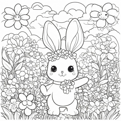 Kawaii Bunny with Flowers