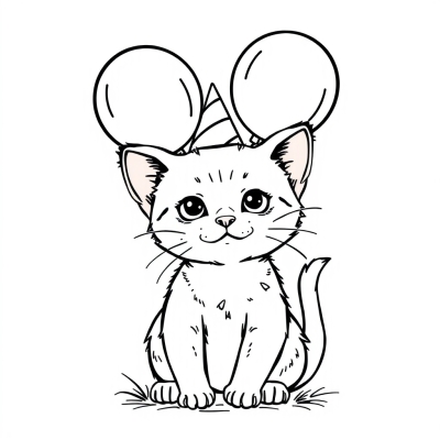 Kitten with Balloons Happy Birthday