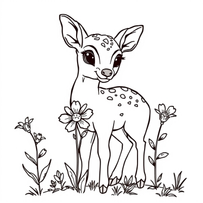 Fawn with Flowers