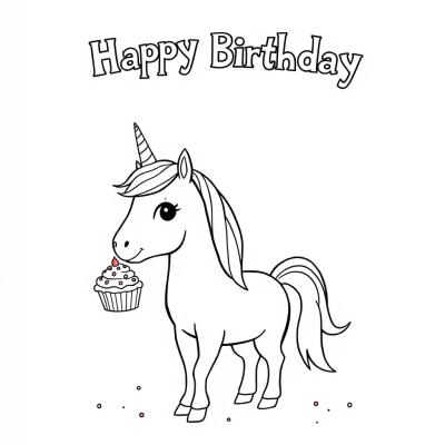Unicorn with Cupcake Happy Birthday