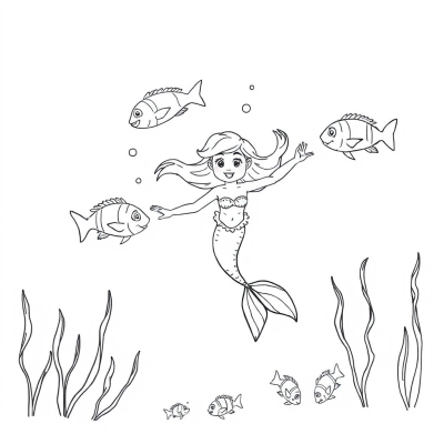 Mermaid Diving with Fish