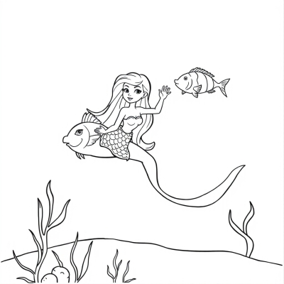 Mermaid Waving at Fish