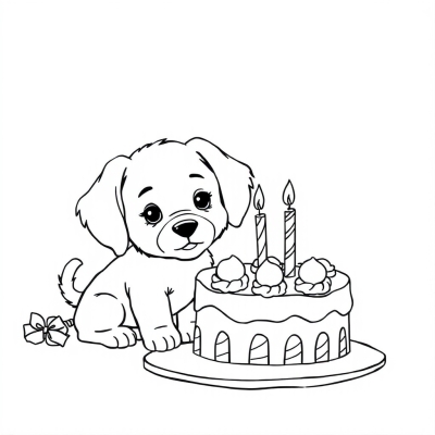 Puppy and Birthday Cake